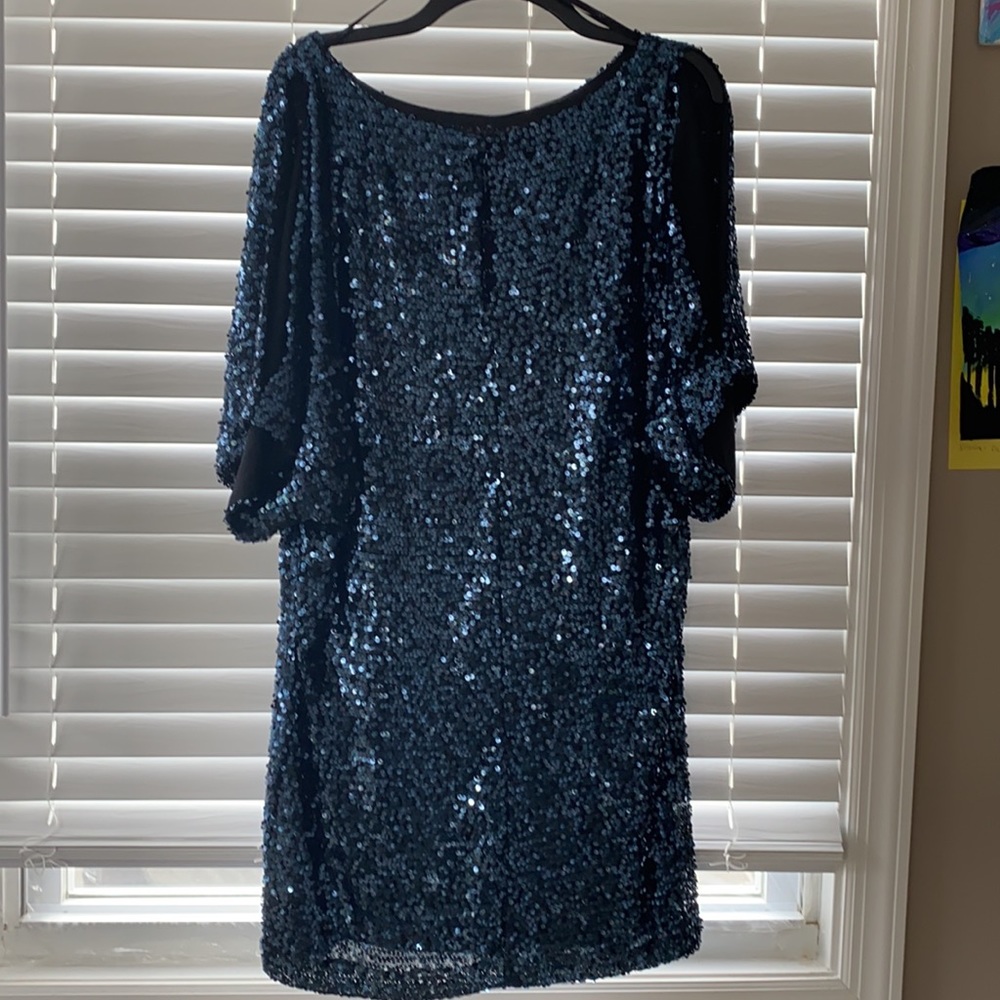 Blue sequin party, mother of the bride dress